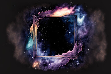 watercolor galaxy doodle frame on a dark backdrop. Generative AI