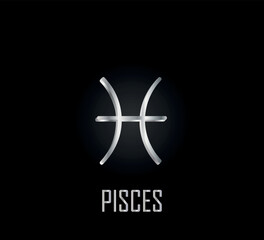 3d silver symbol of zodiac sign pisces on dark background