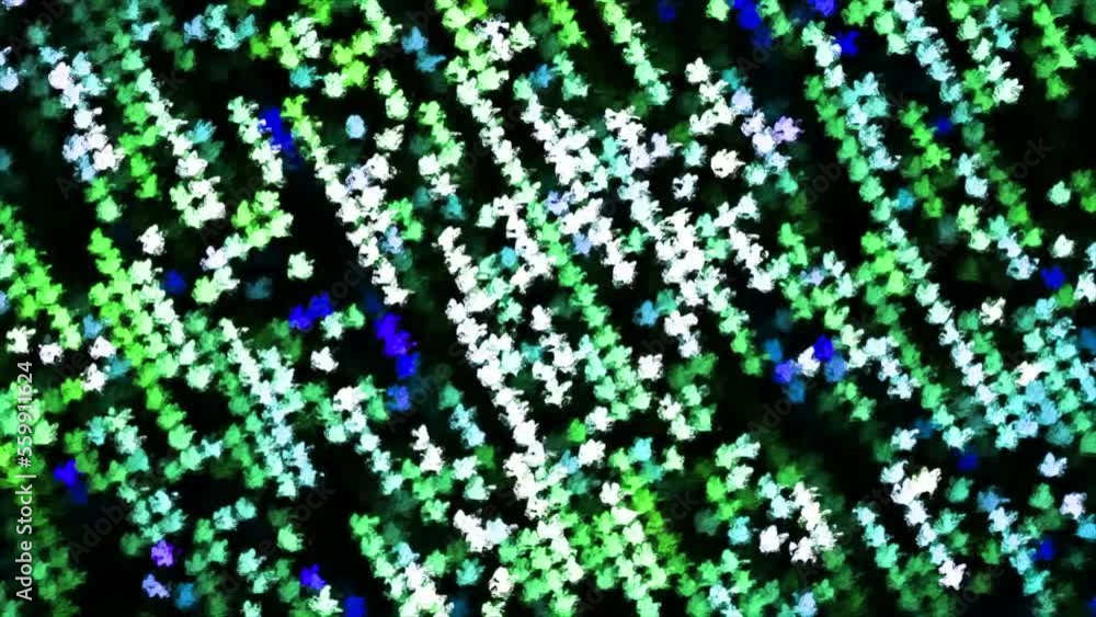 Poster moving stripes of colorful dots in disco style. motion. colorful bright dots move in stripes in rota