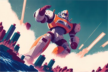 Huge anime robot destroys the city