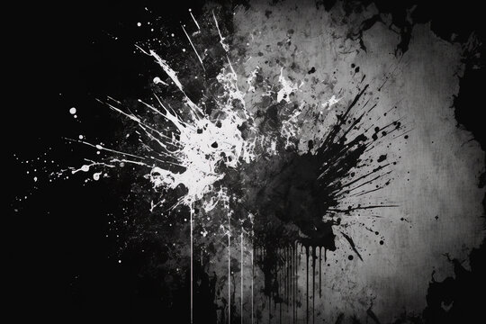 a dirty splash of gray ink. Creative Banner. Graffiti in white watercolor. Drawing in disarray. Vintage Black Paper Background in grunge. Contemporary black background Gray Splash of Brushed Textile