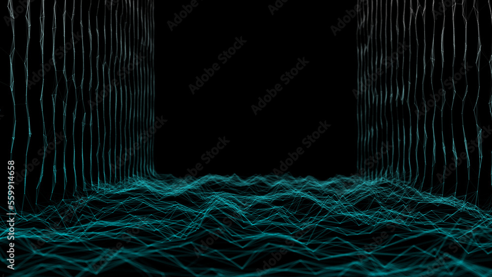 Poster digital path with linear connections. molecular interweaving of lines. technological connections of 