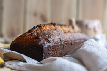Homemade banana bread decorated and prepared for serving