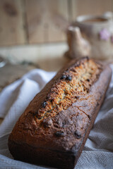 Homemade banana bread decorated and prepared for serving