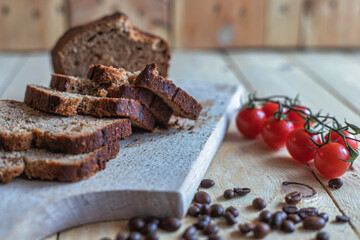 Homemade banana bread decorated and prepared for serving