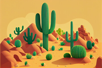 landscape with cactus, cactus in the desert. Generative AI.