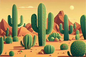 landscape with cactus, cactus in the desert. Generative AI.
