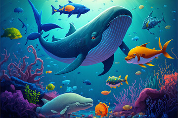 Obraz na płótnie Canvas school of fishes Generative AI