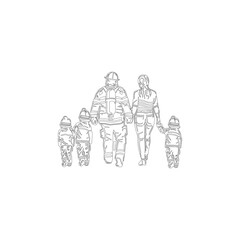 group of people with Outline hand-drawn style happy family vector template