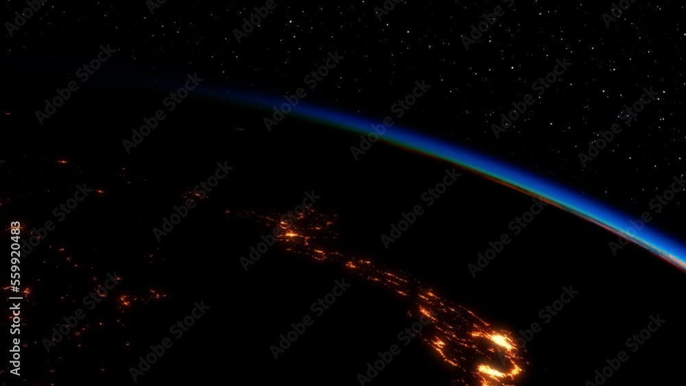 Wall mural ultra realistic sunrise over the earth. view of planet earth from space. 4k. 3840x2160. 3d animation