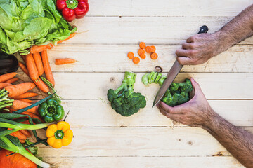 Beautifully arranged vegetables prepared for chopping and food preparation