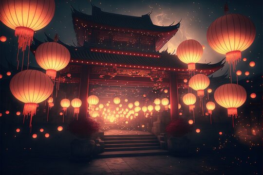 Beautiful Fireworks and Lanterns on Chinese New Year