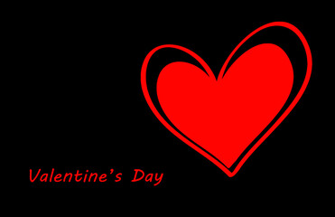 Double red heart with black background. Valentine's Day