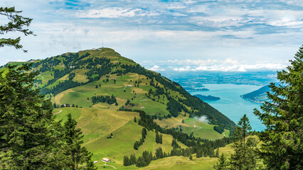 Switzerland 2022, Beautiful view of the Alps from Rigi Kulm. Rigi.