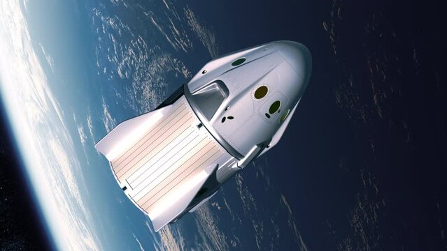 Commercial spaceship in space. 3D Animation. UHD. 4K. 3840x2160.