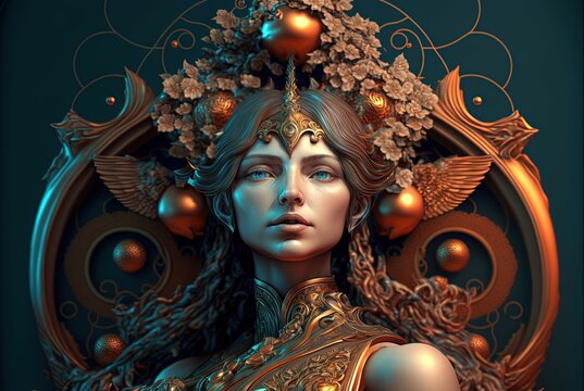Art Nouveau Woman. Generative AI, non-existent person. 