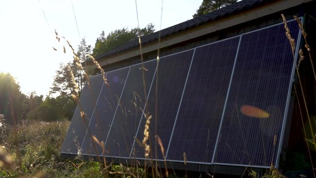 solar battery in the village,ecology nature closeup