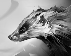 drawn muzzle of a badger. Graphics in monochrome