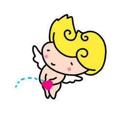 peeing cupid, character design, cute cartoon isolated , graphic design for presentation, marketing, art, illustration, t-shirt design, cartoon, comic, advertising, online media