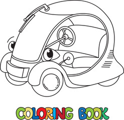Funny small retro car with eyes. Coloring book