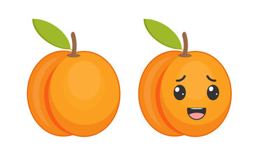 Cute kawaii peach in cartoon flat style