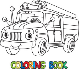 Retro fire truck or fire engine. Coloring book