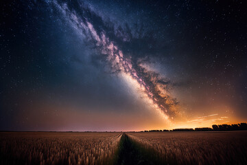 Naklejka na ściany i meble Long exposure shot of the Milky Way taken at night with grain. Generative AI