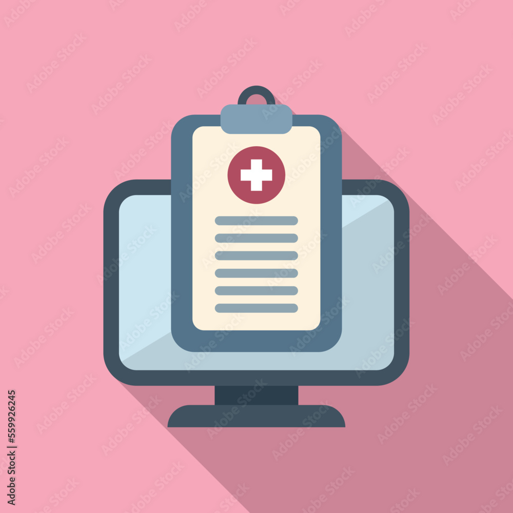 Poster Medical card report icon flat vector. Computer electronic. Health profile