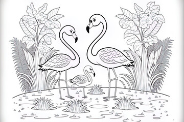 Naklejka premium coloring sheets of flamingos. Generative AI