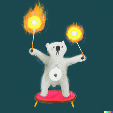 Un oso polar que hace malabares con fuego 
