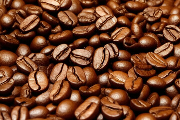 Fototapeta premium Roasted coffee beans background. IA Tehnology