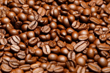 Fototapeta premium Roasted coffee beans background. IA Tehnology