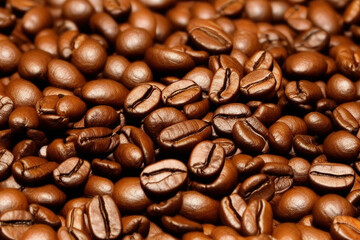 Fototapeta premium Roasted coffee beans background. IA Tehnology