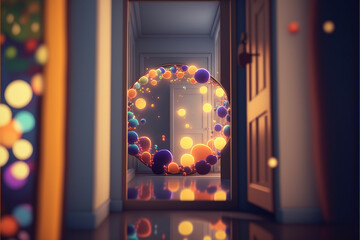 Fun House Interior with Infinity Mirrors and Balls Generative AI