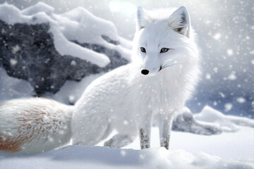 Obraz na płótnie Canvas White Fox in snow, full-body, Generative AI
