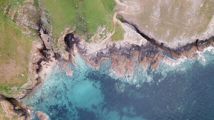 Aerial top down photo of Plemont beach