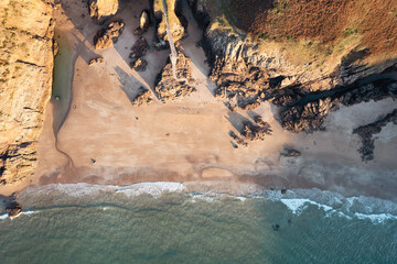 Aerial top down photo of Plemont beach