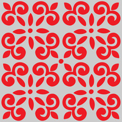 A red Vector seamless pattern of hand-drawn abstract shapes isolated on a gray background