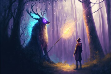 A wizard and his apprentice in the forest