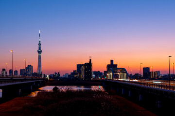 Fototapeta na wymiar 東京風景　jan.2023 荒川河川敷から望む