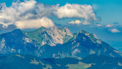 Switzerland 2022, Beautiful view of the Alps from Brienzer Rothorn. Pilatus.