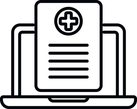 Laptop medical card icon outline vector. Patient profile. Medic care