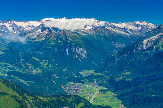 Switzerland 2022, Beautiful view of the Alps from Brienzer Rothorn. Meiringen.