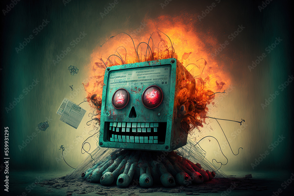 Poster image of danger of cyber attack. mixed media. generative ai