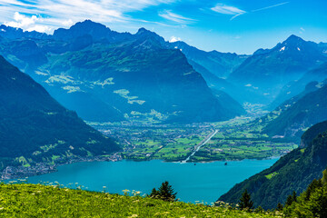 Fototapeta na wymiar Switzerland 2022, Beautiful view of the Alps from Niederbauen. Altdorf.