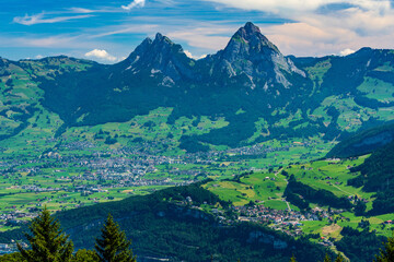 Naklejka na ściany i meble Switzerland 2022, Beautiful view of the Alps from Niederbauen. Schwyz and Mythens