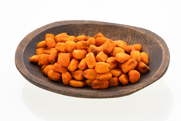 Crunchy salty chili corn - Zea mays. Toasted snacks in the bowl