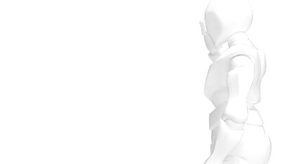 Detailed appearance of the white AI robot under white background. Concept 3D CG of automatic operation, optimization and block chain. PNG file format.