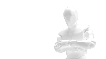 Detailed appearance of the white AI robot under white background. Concept 3D CG of automatic operation, optimization and block chain. PNG file format.