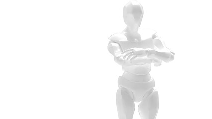 Detailed appearance of the white AI robot under white background. Concept 3D CG of automatic operation, optimization and block chain. PNG file format.